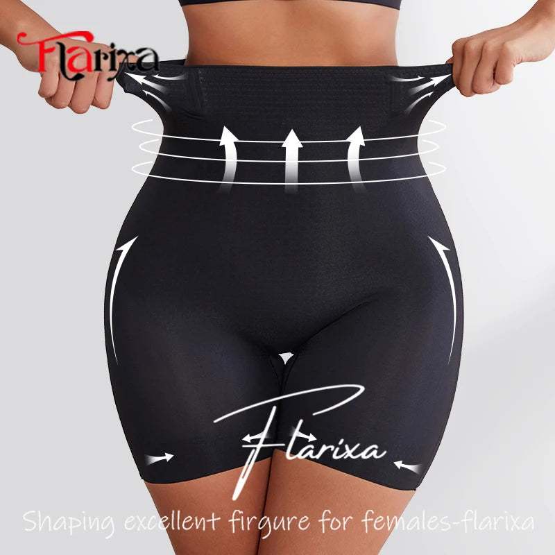 Flarixa ultra-thin ice silk high-waist shapewear safety shorts for women in beige, front view