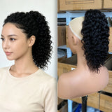 Burmese curly drawstring ponytail human hair extension, 14-inch virgin hair piece in natural black
