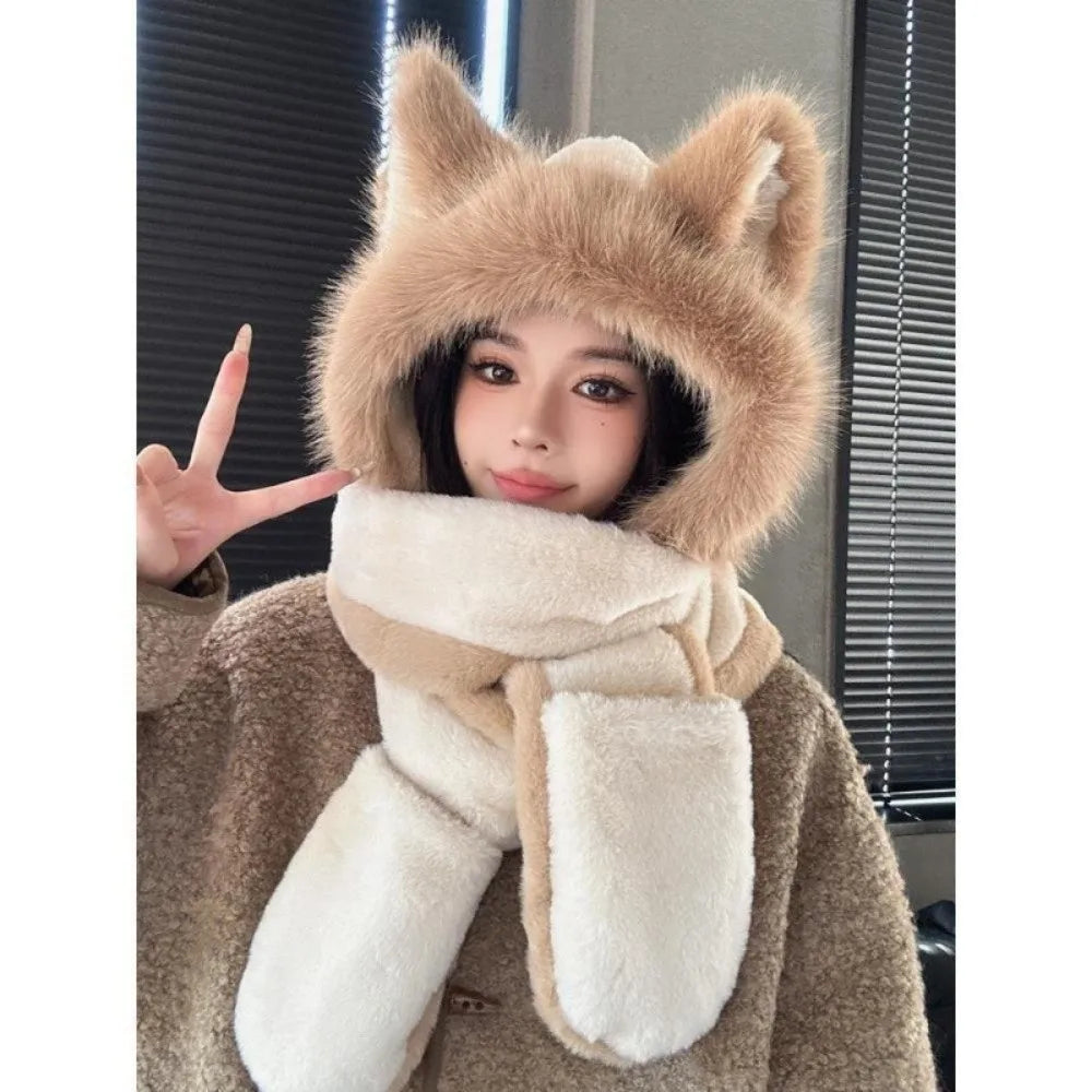 3-in-1 fox ear winter hat, scarf and gloves set for kids, soft warm design by HSF Marketplace