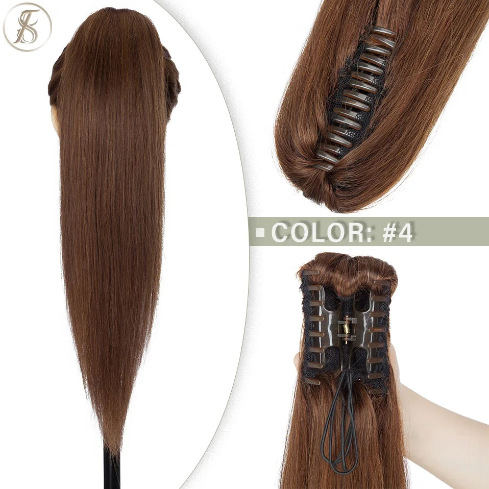 TESS Brazilian human hair claw clip ponytail extension, 14-22 inches, natural black to blonde