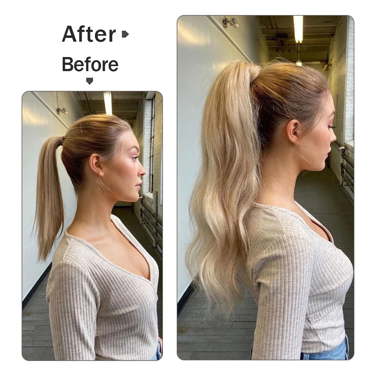 Silky straight Remy human hair clip-on ponytail extension for women, natural-looking horsetail piece