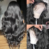 Natural Black Human Hair Wigs 1B Body Wave 200% Density 46 Inches 360 5x5 Closure 13x6 13x4 HD Transparent Invisible Lace Frontal Wig For Women Brazilian Hair Pre Plucked Pre Cut Lace Pre Bleached Knots Pre Styled