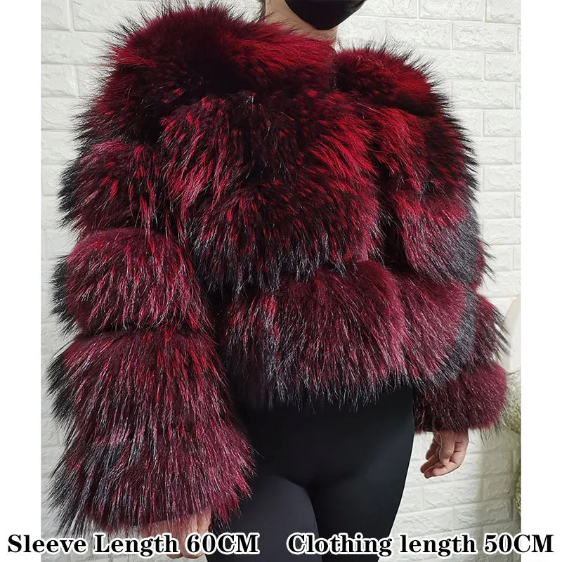 Women's luxury thick real raccoon fur coat in plus sizes by HSF Marketplace