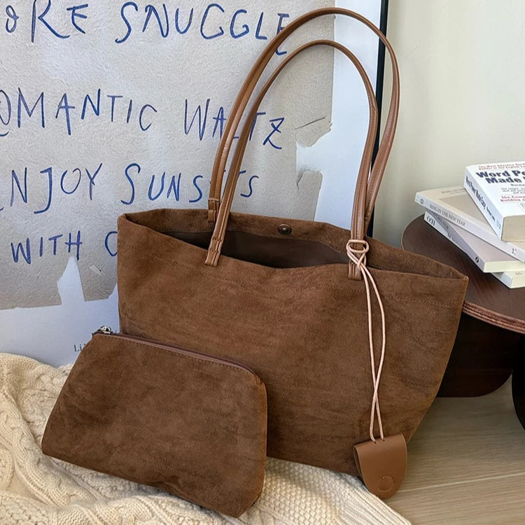 Large capacity faux suede women’s tote handbag by HSF Marketplace, stylish spacious design