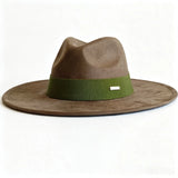 Women's wide-brim suede fedora hat, autumn winter felt church style in classic brown with structured crown