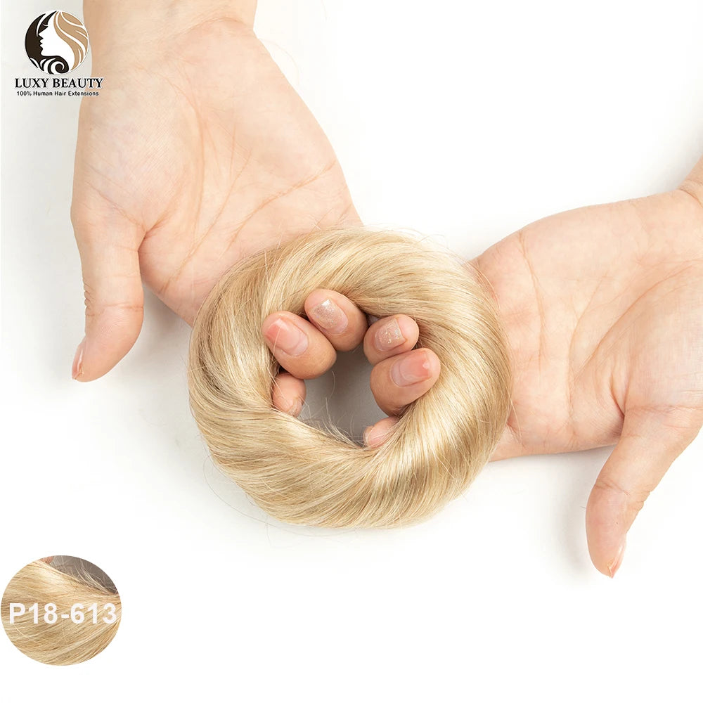 Brazilian human hair bun ponytail hairpiece with scrunchie for women's updos and chignon styles