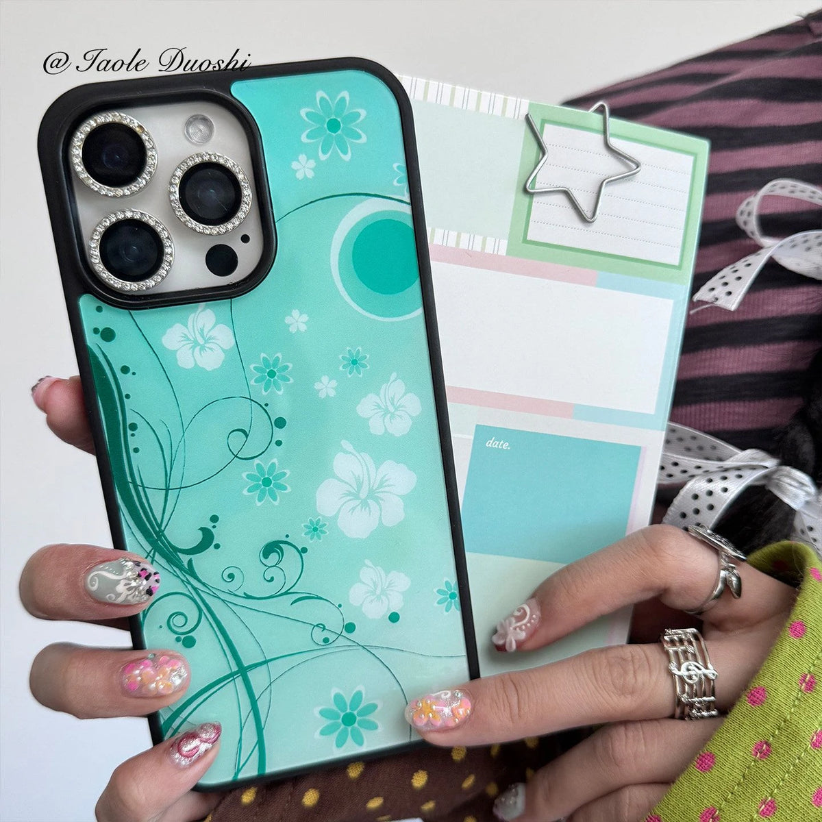 Teal hibiscus floral print phone case by HSF Marketplace for iPhone 11-17 Pro Max