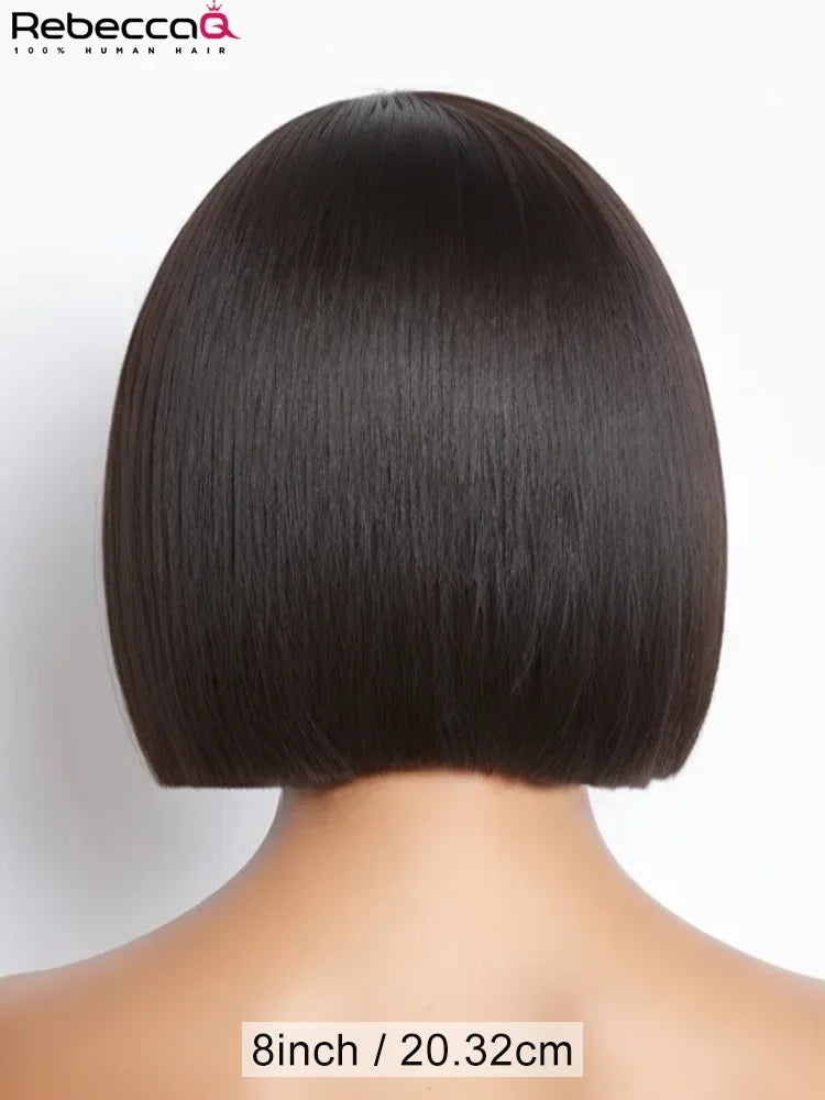 8-inch short straight bob wig, 100% human hair, natural black lace part, glueless ready-to-wear wig for women