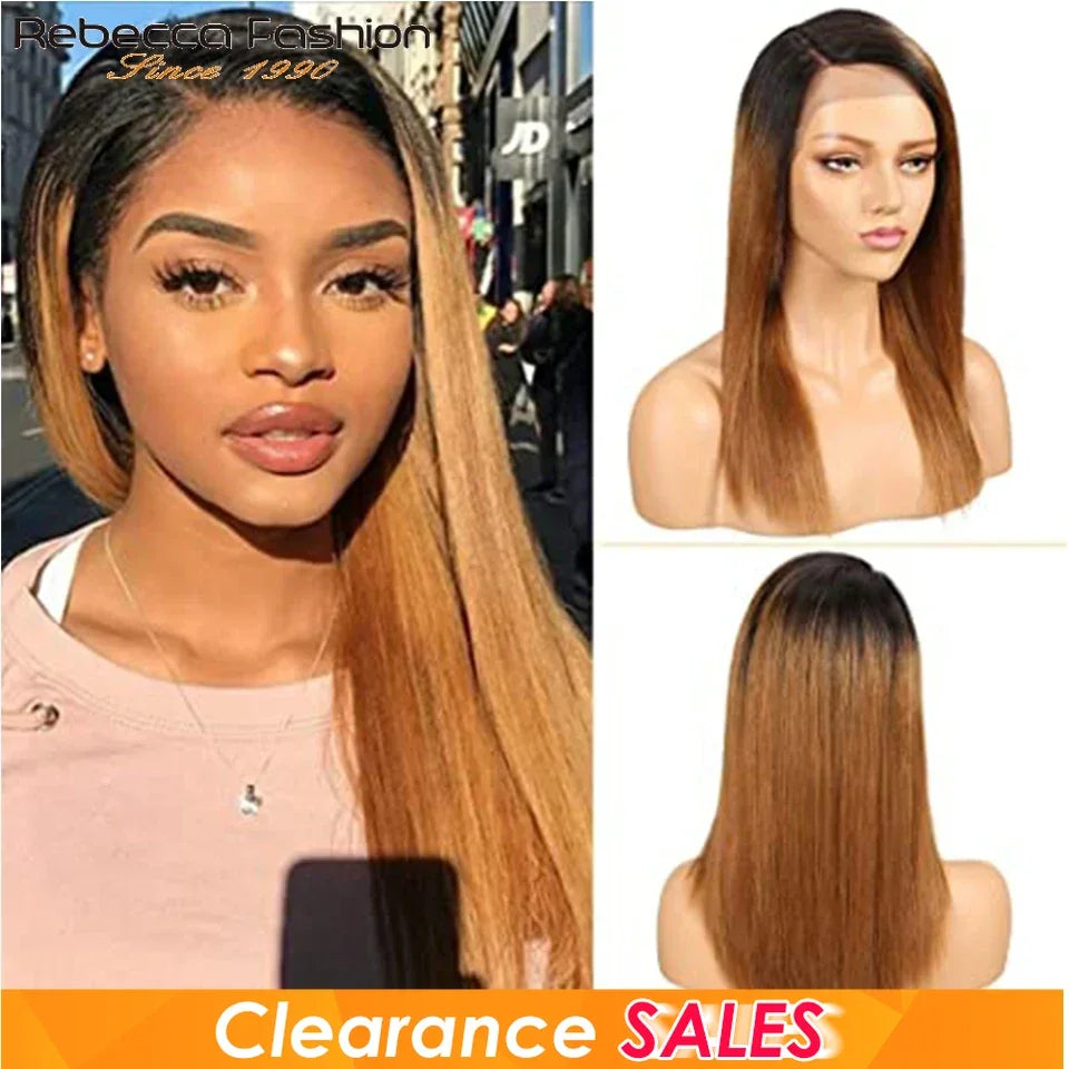 Rebecca 16-inch ombre brown lace wig with natural-looking human hair style by HSF Marketplace