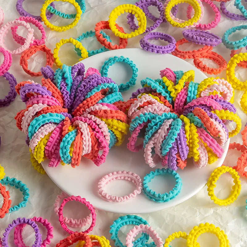 50pcs/Set Unisex Sweet Skirt Edge Pattern Wave Ring Hair Ties Elastic Rubber Band, Cute And Non-Damaging Headwear Casual Ponytai