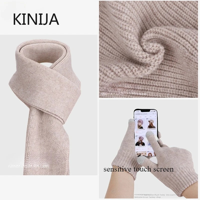 Women’s warm woolen hat, scarf and gloves winter set in a coordinated design