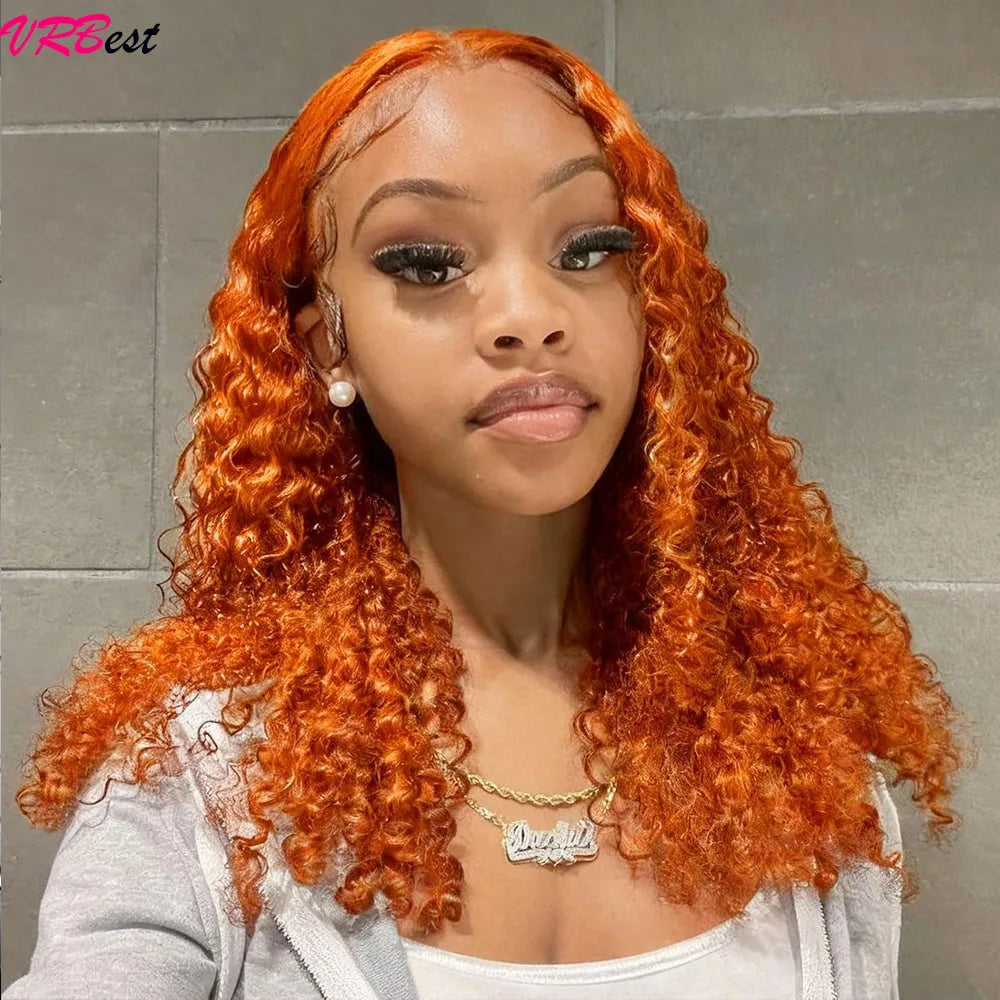 Ginger Orange Bob Wig Human Hair Deep Wave Curly Human Hair Wigs For Women 100% Human Hair Water Wave 13X4 Lace Frontal Bob Wig