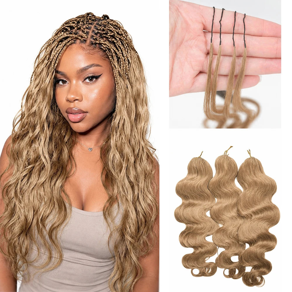 Body Wave Feather Crochet Human Hair Extensions Miracle Knots Honey Blonde Pre Separated Knotless Invisible Crochet Braids Human Braiding Hair Lightweight Comfortable Reusable Boho Hairstyle For Women