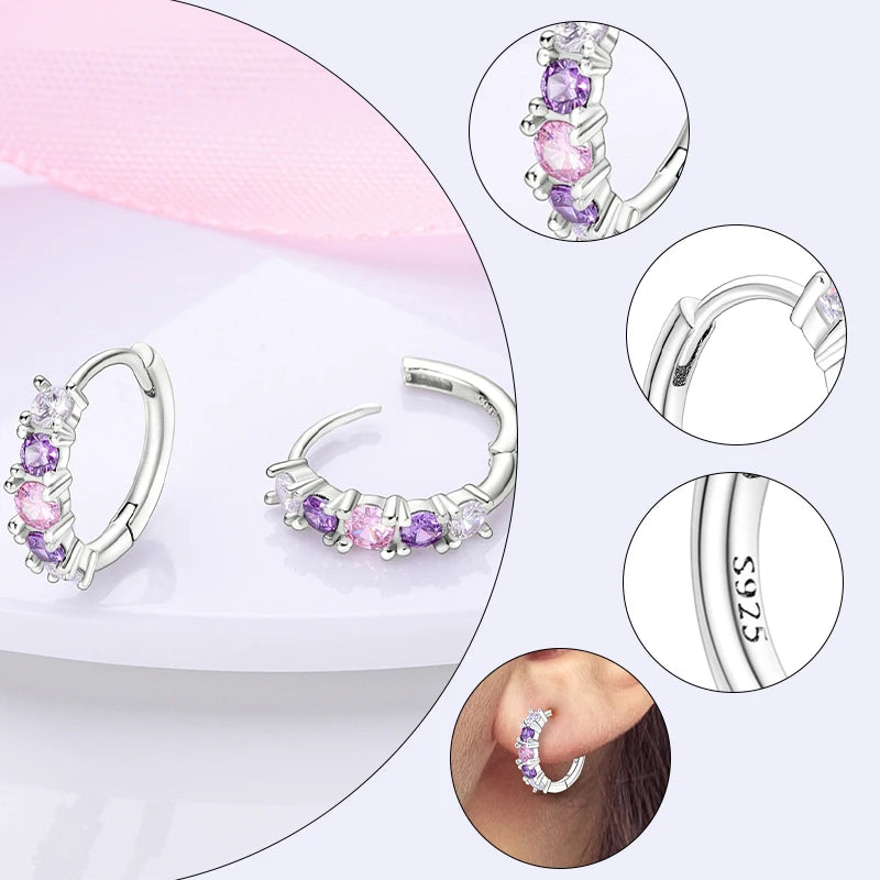 925 sterling silver hoop earrings with zirconia accents, hypoallergenic jewelry for women and girls by HSF Marketplace