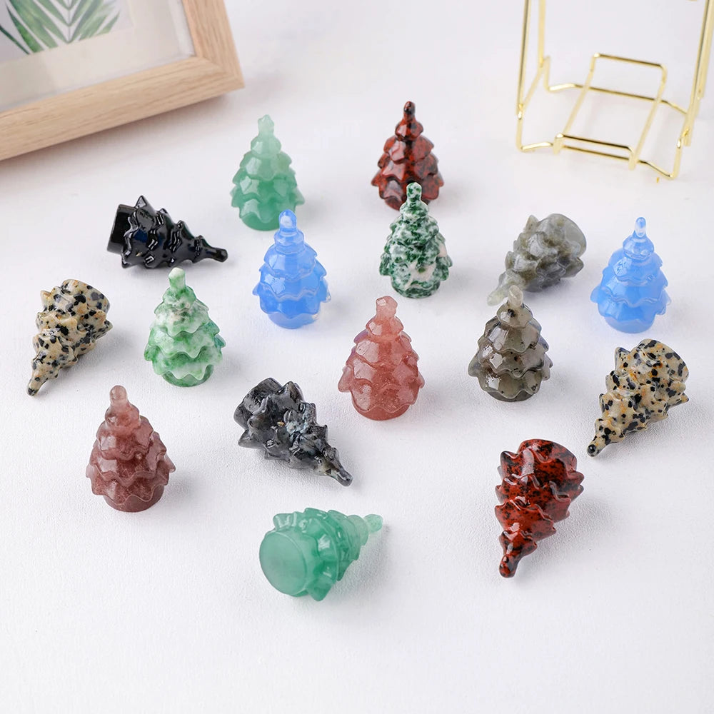 Natural Gemstone Carving Crystal Crafts  Christmas Tree Statue Home Decoration Minerals Reiki Gift Party Room Decor