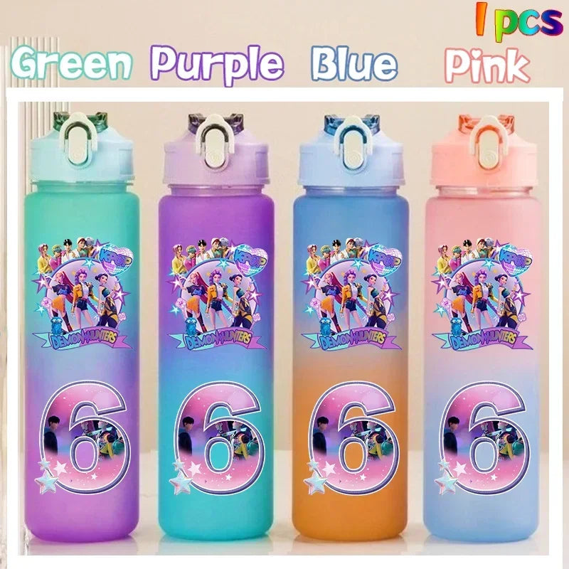 Kpop Demon Hunters gradient color water cup with straw, 750ml, by HSF Marketplace