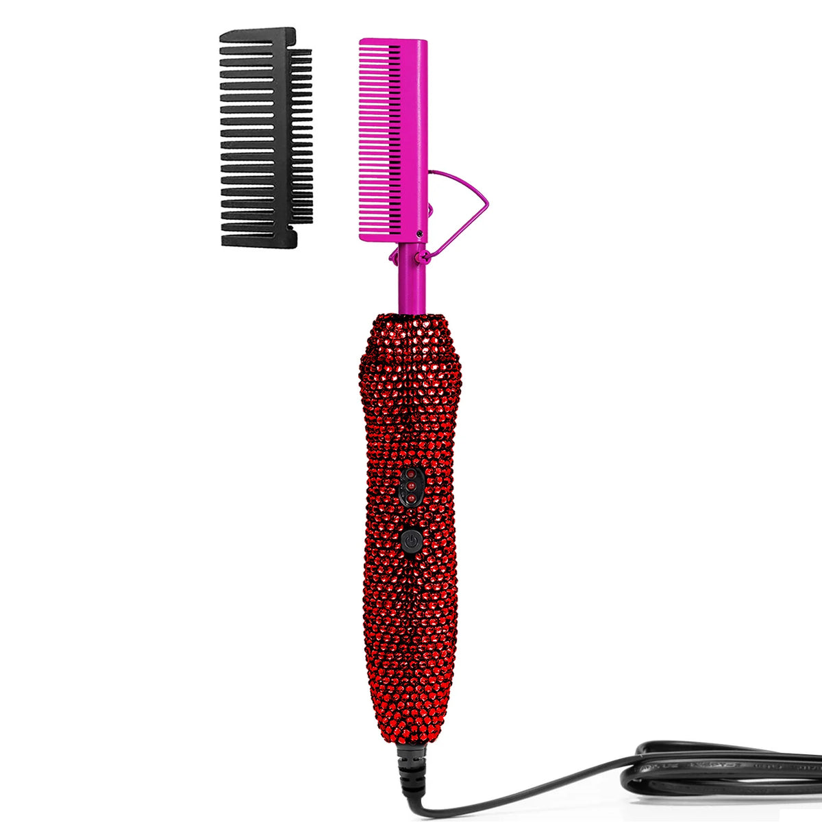 400℉ Hot Comb for Wigs & Human Hair, 2 in 1 Hair Straightener & Curler Bling Hot Hair Comb for Travel, Daily Use, Salon Grade