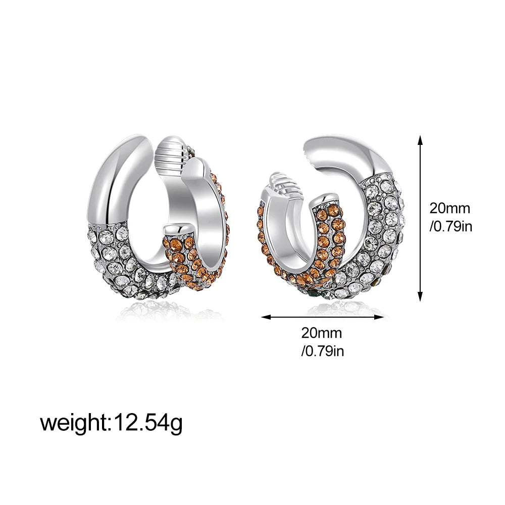 1Pc Minimalist Paved Zircon Double Layer Clip Earrings No Piercing Cartilage Ear Cuff Gold Plated Party Fashion Jewelry Gift