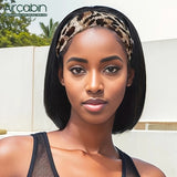 HSF Marketplace short straight Brazilian human hair bob wig with headband, full machine-made style