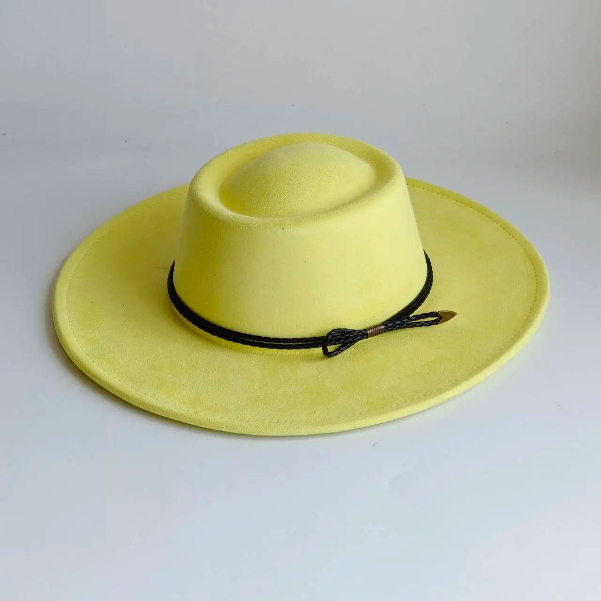 Khaki wide-brim vegan suede fedora hat for women, autumn and winter felt style