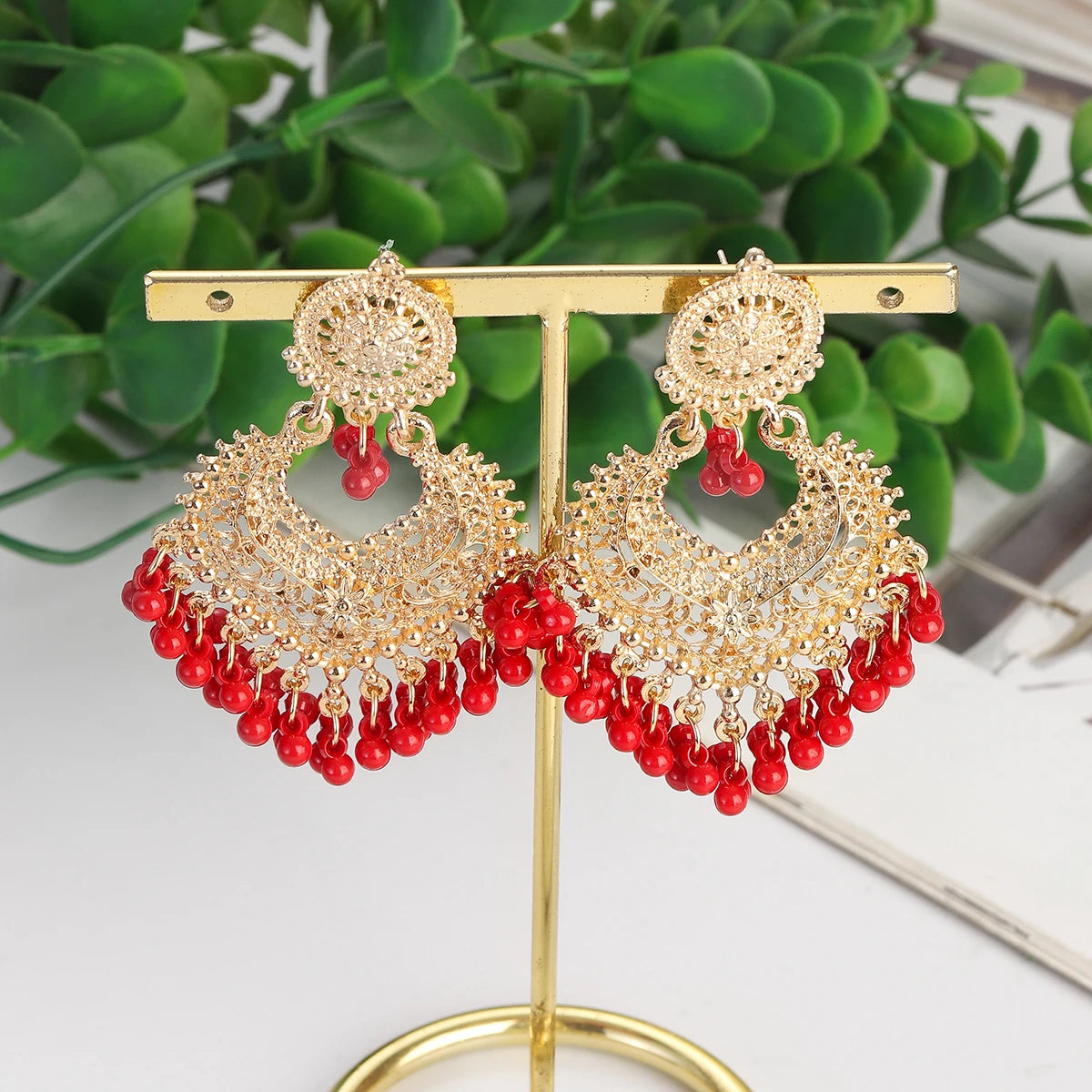 Boho gold heart-shaped flower dangle earrings for women by HSF Marketplace