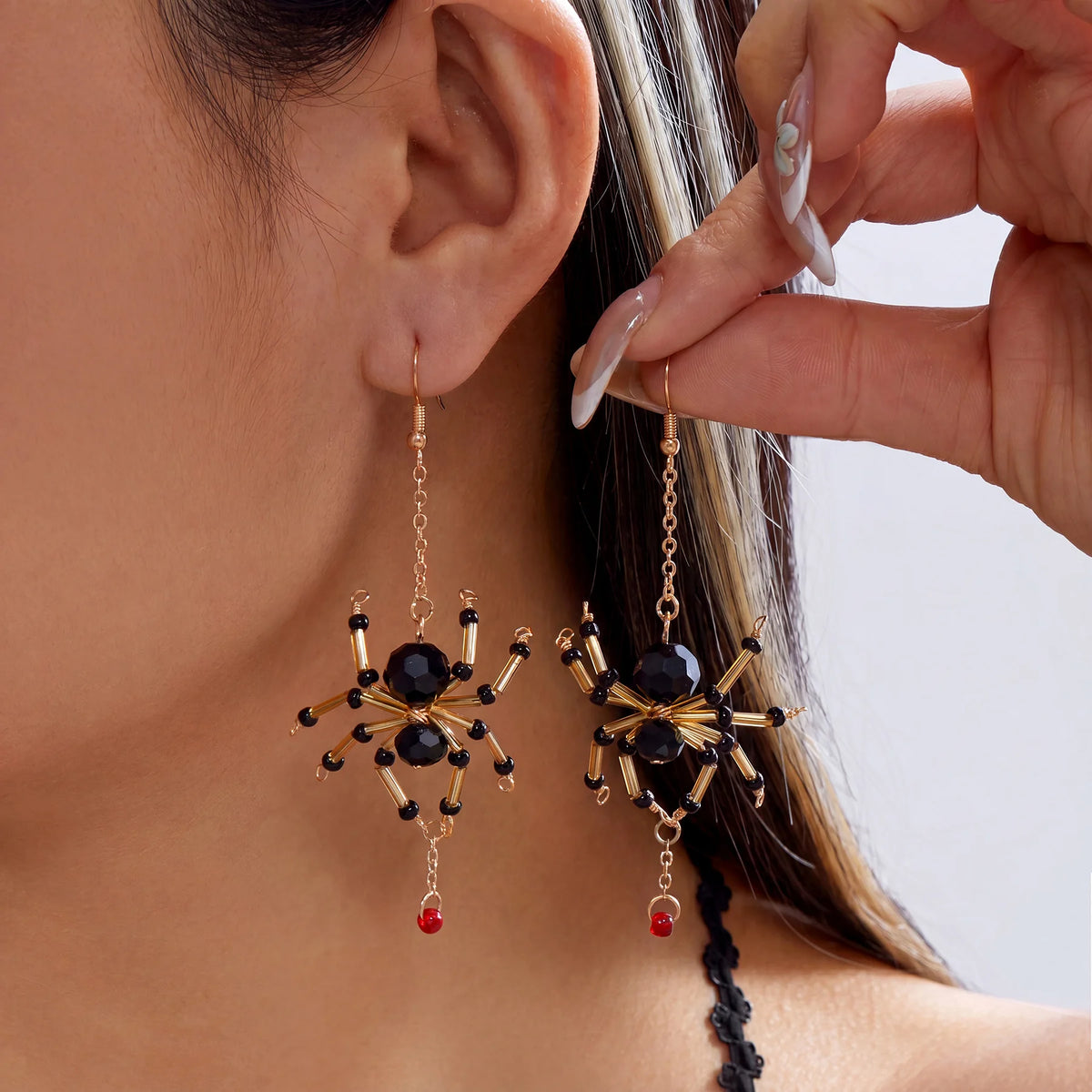 Gothic spider dangle earrings for women, punk holiday jewelry by HSF Marketplace