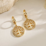 Gold color Life Tree drop earrings with clear CZ stones for women by HSF Marketplace