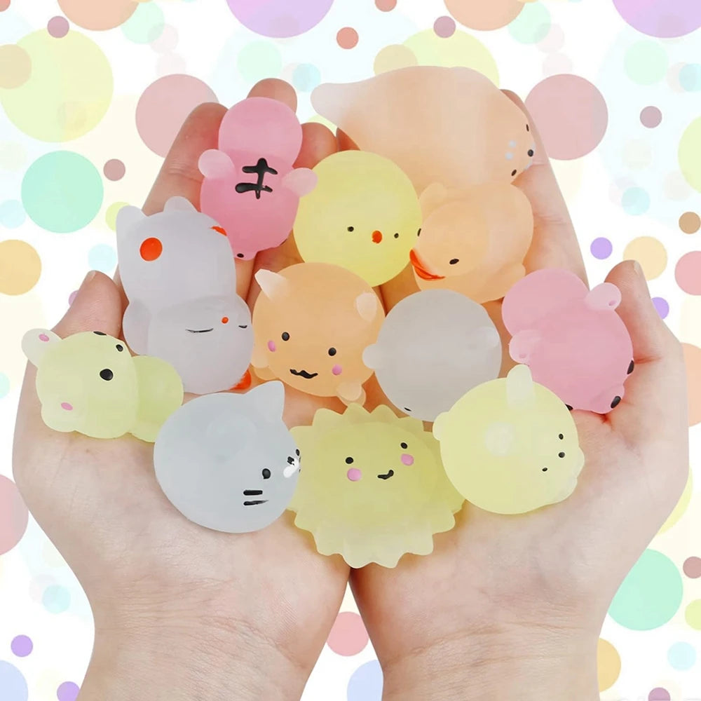 Glow-in-the-Dark Mini Mochi Squishy Animals – Cute Stress Relief Sensory Fidget Toys