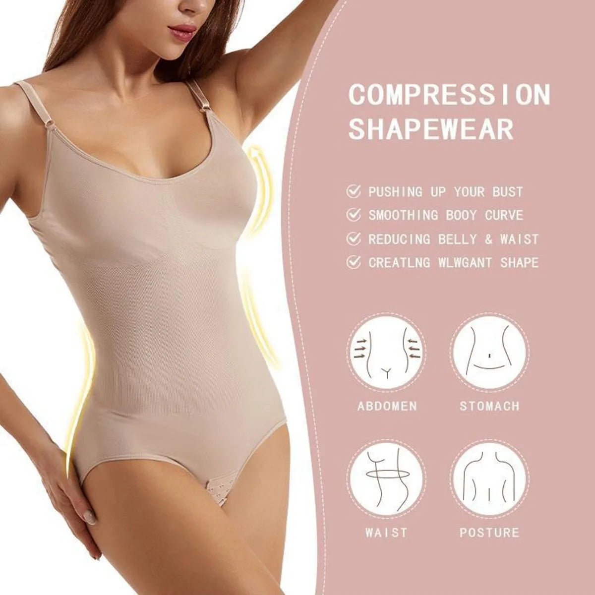 Women's seamless shapewear bodysuit with butt lifter design, open crotch, high-elastic fabric and smooth finish