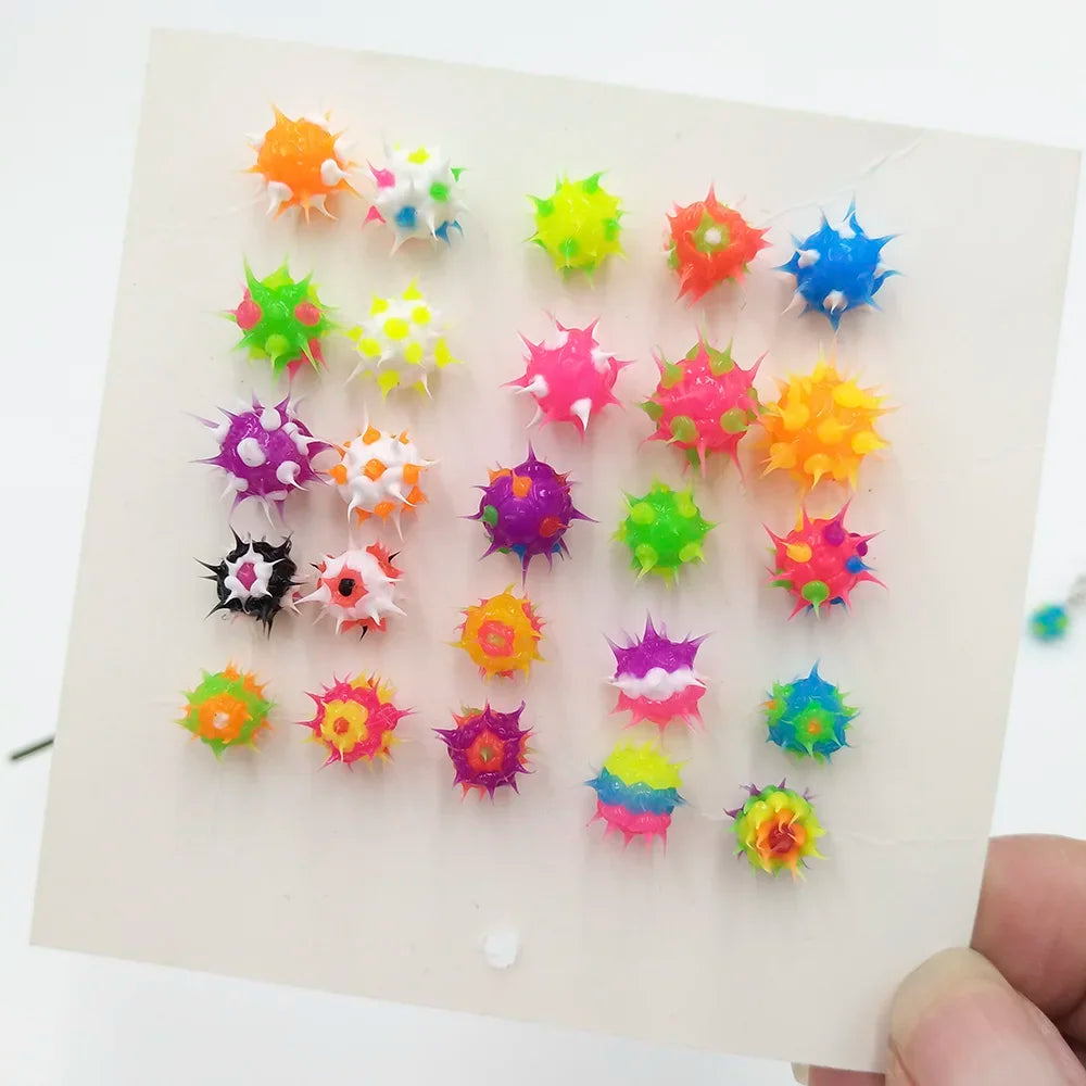 Colorful silicone ball stud earrings in Japanese Korean style, 32 patterns for girls, teens, and children