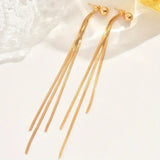 HSF Marketplace classic metallic long tassel dangle earrings for women, simple drop banquet jewelry