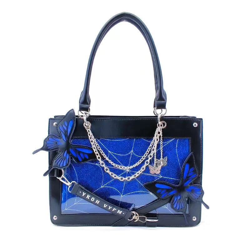 Y2K butterfly spider web chain handbag, vintage gothic tote by HSF Marketplace