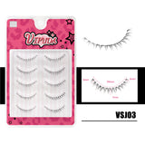 Set of 10 pairs of HSF Marketplace false bottom eyelashes with wispy, small flame design and clear band for dramatic Korean makeup looks.