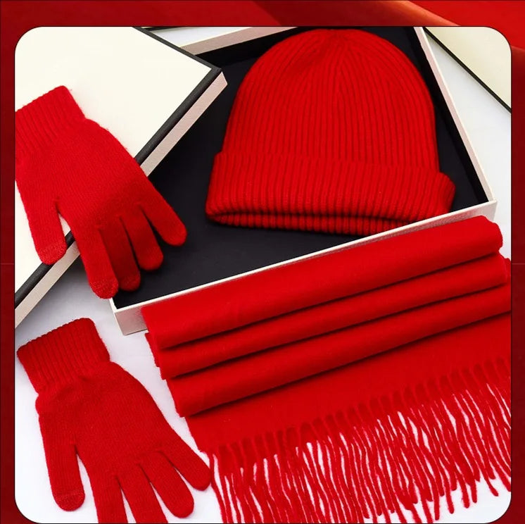 Knitted fur glove, hat and scarf winter set by HSF Marketplace