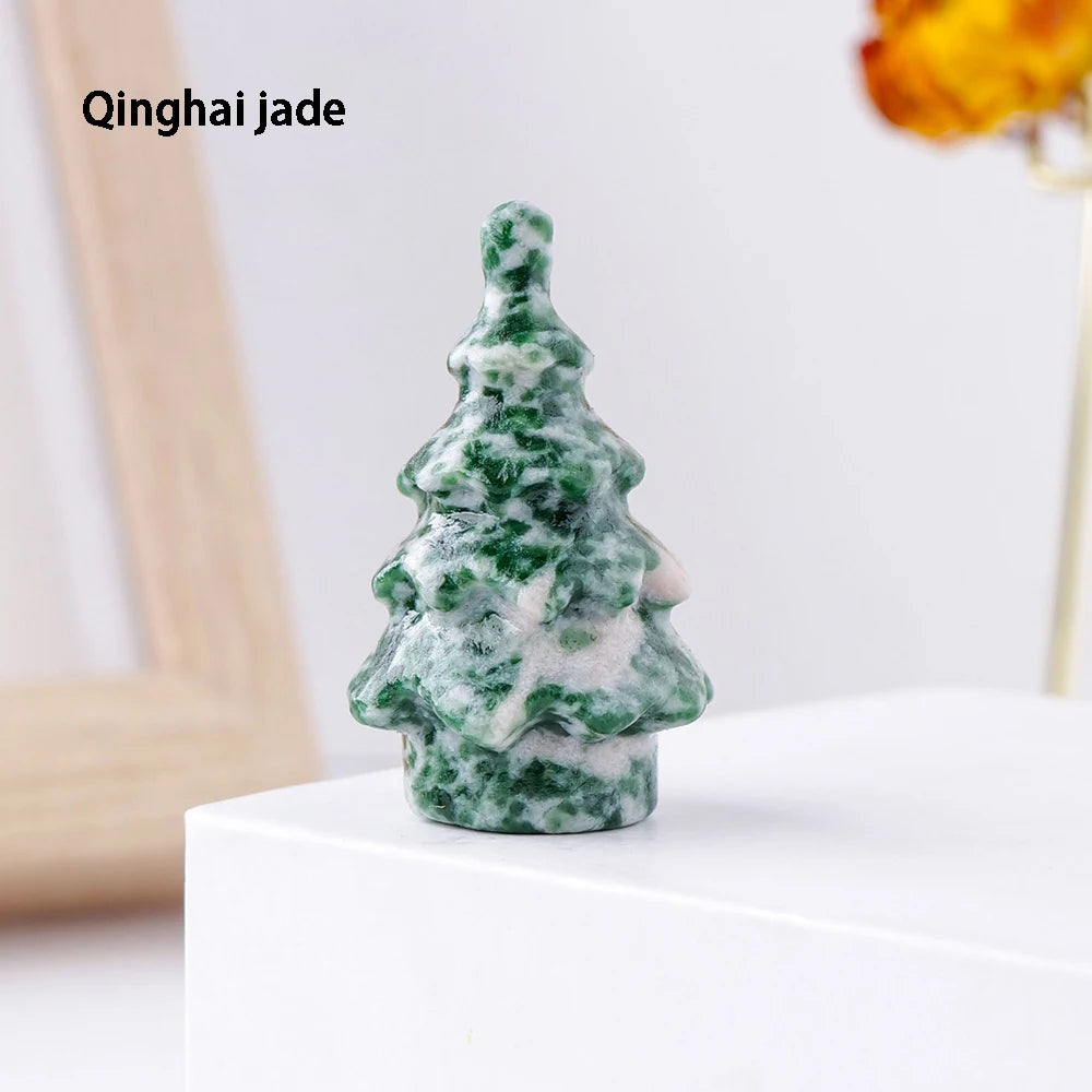 Natural Gemstone Carving Crystal Crafts  Christmas Tree Statue Home Decoration Minerals Reiki Gift Party Room Decor