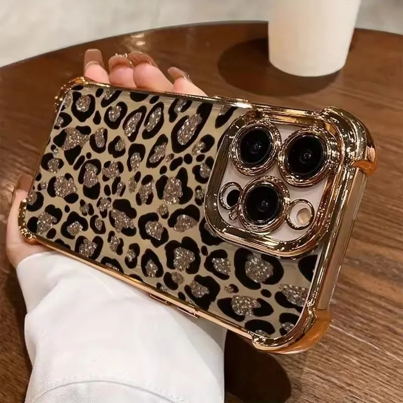 Golden leopard print shockproof phone case for iPhone 11–18 Pro Max by HSF Marketplace