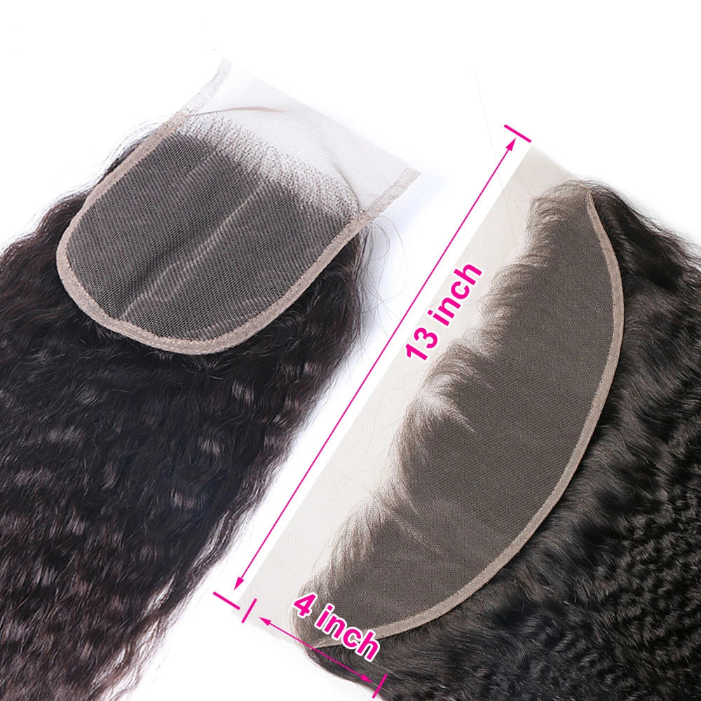Kinky Straight Closure With Human Hair Bundles Yaki Straight Human Hair Bundles And Weaves With Frontal Closure Hair Extensions