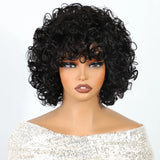 Pixie curly human hair wig with highlights, short Jerry curl style, glueless Brazilian Remy bouncy curly bob for women