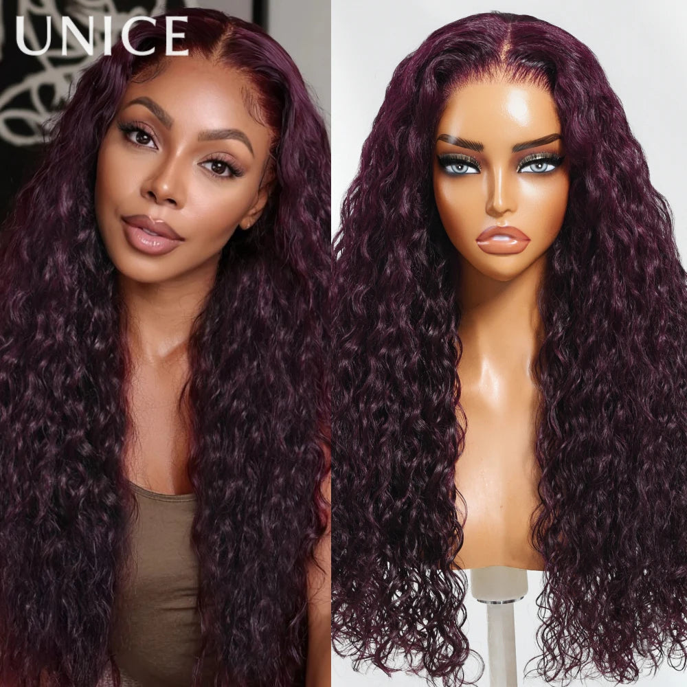 Black cherry water wave human hair wig with glueless design by HSF Marketplace