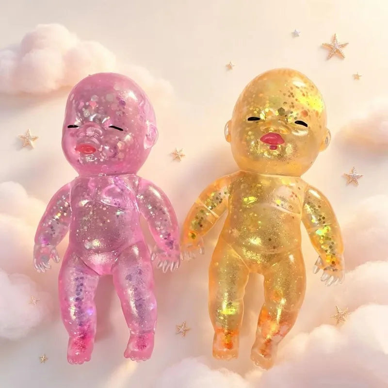 Clear Doll Fidget Toy, Sequin Filled Interior, Anxiety Relief Toy for Students
