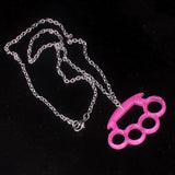 Resin four-finger boxing glove pendant necklace with metal chain, fashionable jewelry for women, new HSF Marketplace accessory.