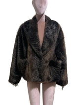 Nerazzurri women's oversized dark brown gradient faux mink fur coat with shawl collar and waist sashes