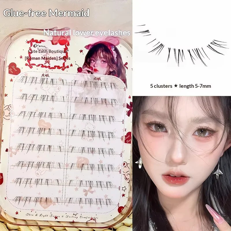 No Glue Self-Adhesive False Eyelashes - Dramatic Volume Natural Wispy Winged Fox Eye Manga Style Fluffy Cat Eye Lashes 7-12mm