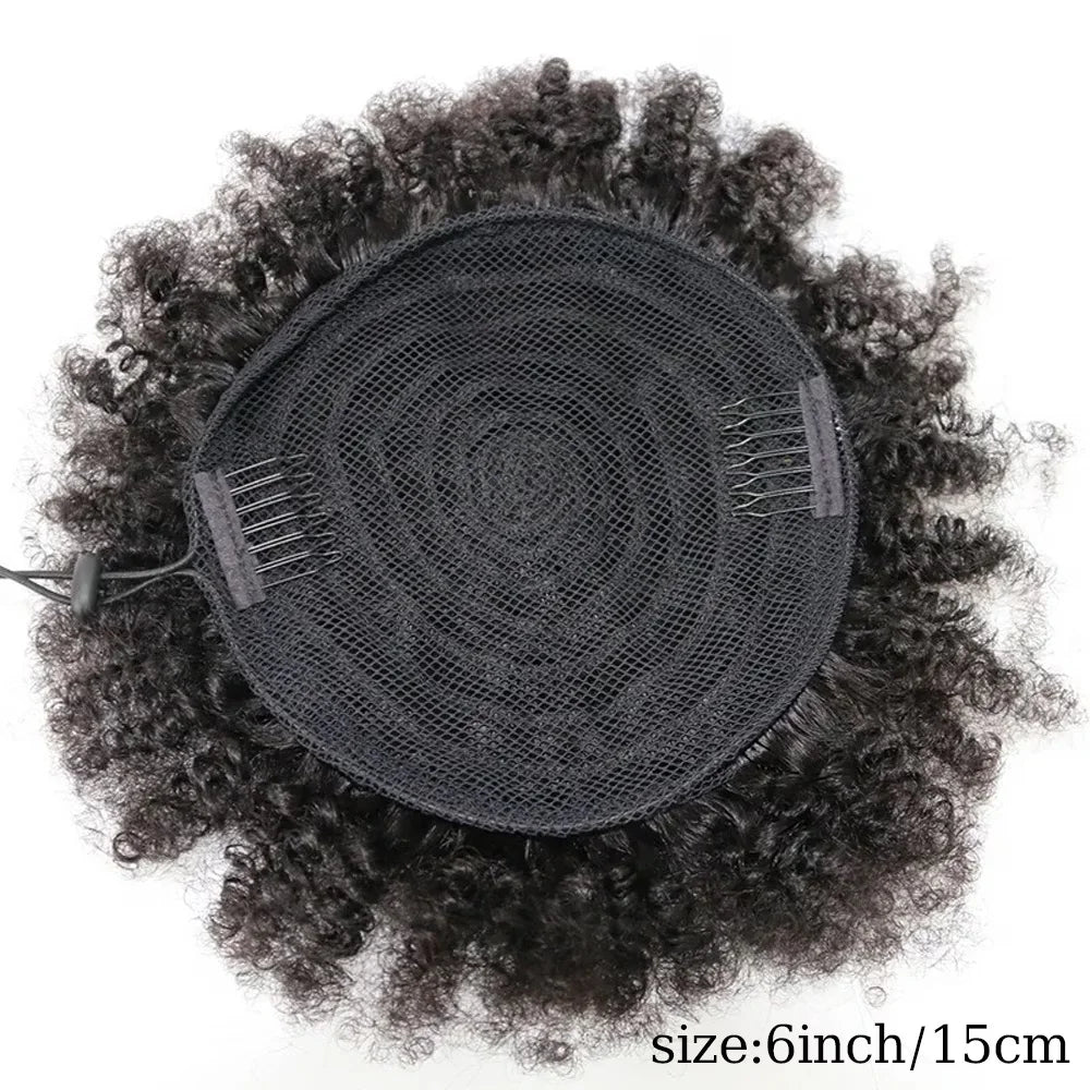 Afro puff drawstring ponytail addition with voluminous kinky curly human hair for women updo buns