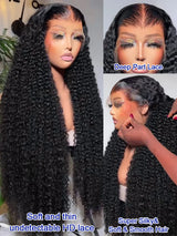 40 Inch 13x6 Deep Wave Hd Lace Front Wigs Human Hair 250 Density Water Wave 13x4 HD Lace Frontal Wigs Pre Plucked With Baby Hair Brazilian Virgin Bouncy Jerry Curly Human Hair Wigs Wet And Wavy Glueless Wigs Human Hair For Wo