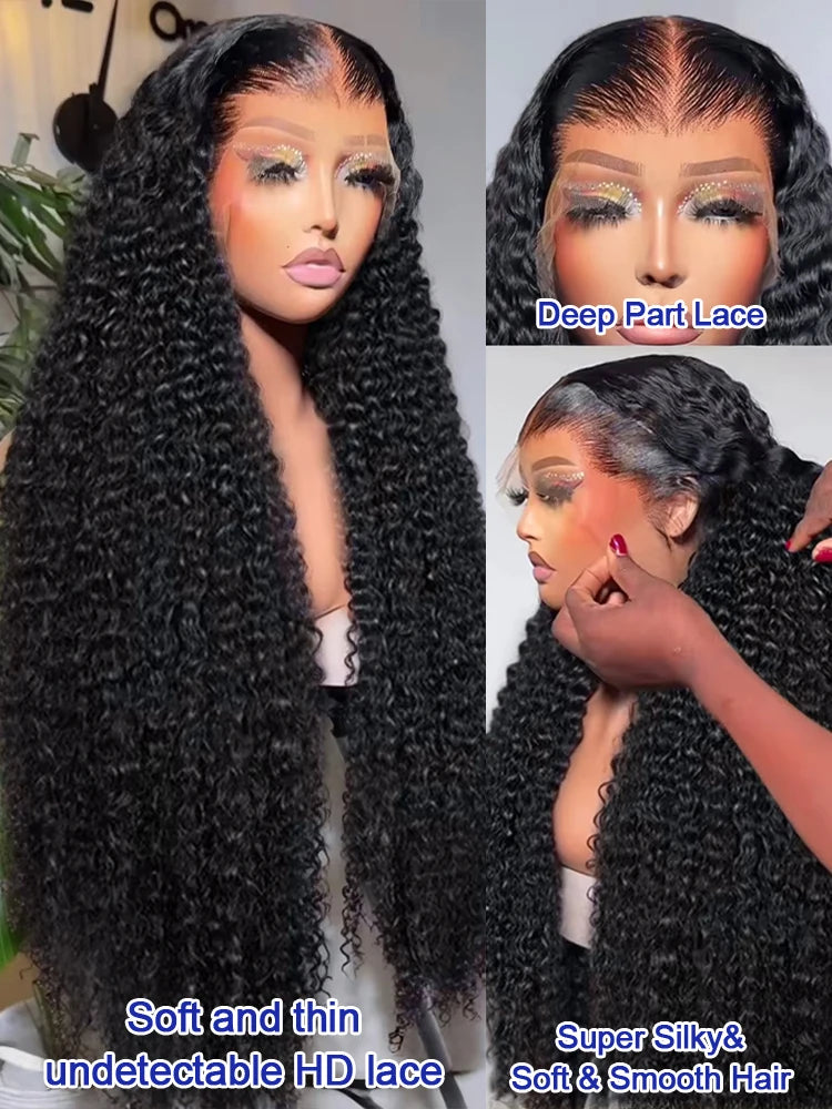 40 Inch 13x6 Deep Wave Hd Lace Front Wigs Human Hair 250 Density Water Wave 13x4 HD Lace Frontal Wigs Pre Plucked With Baby Hair Brazilian Virgin Bouncy Jerry Curly Human Hair Wigs Wet And Wavy Glueless Wigs Human Hair For Wo