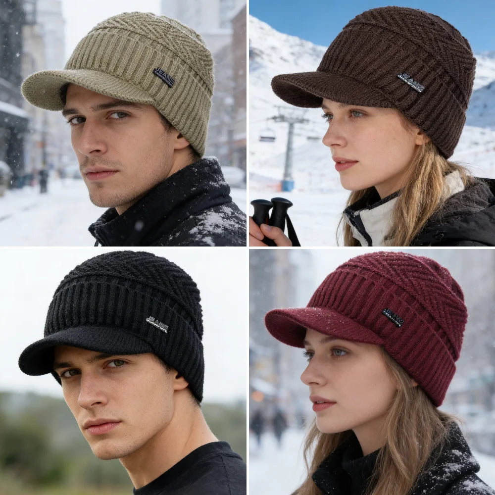 Women's HSF Marketplace fur-lined warm winter beanie hat with brim, soft thick knitted design