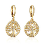 Gold color life tree drop earrings with clear CZ stones for women by HSF Marketplace