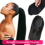 HSF Marketplace silky straight human hair drawstring ponytail extension clip-in hairpiece in natural black