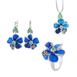 Blue enamel flower dangle earrings in 925 sterling silver, HSF Marketplace jewelry